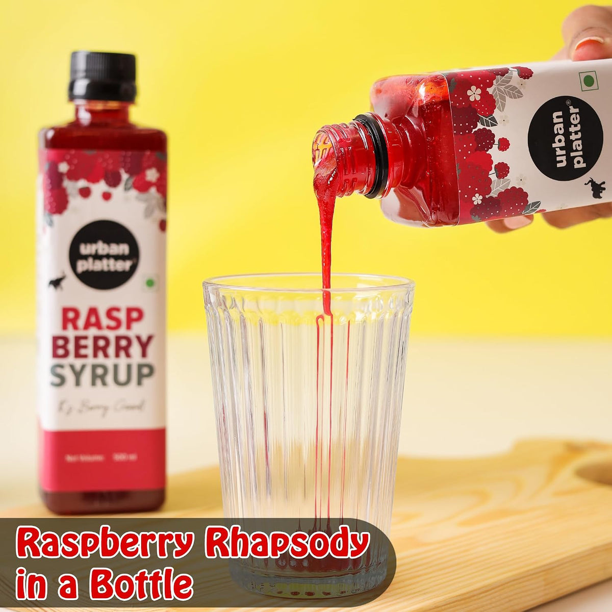 Urban Platter Raspberry Syrup, 500ml / 17fl.oz [Plant-Based, Thick, Real Fruits]