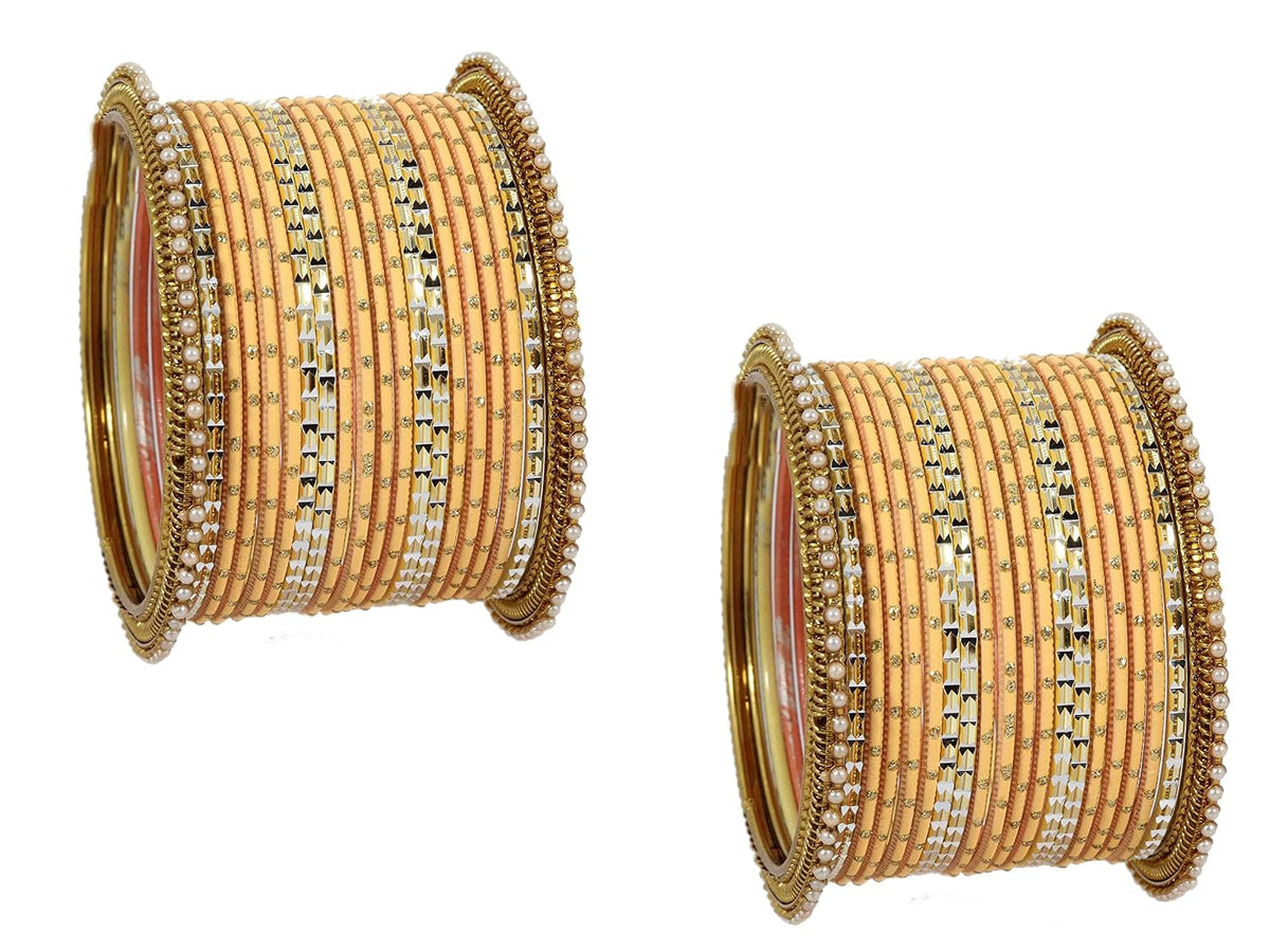 NMII Non-Precious Metal with Base Metal Zari Dotted and Pearls Studded Glossy Finished Traditional Bangle set for Women and Girls