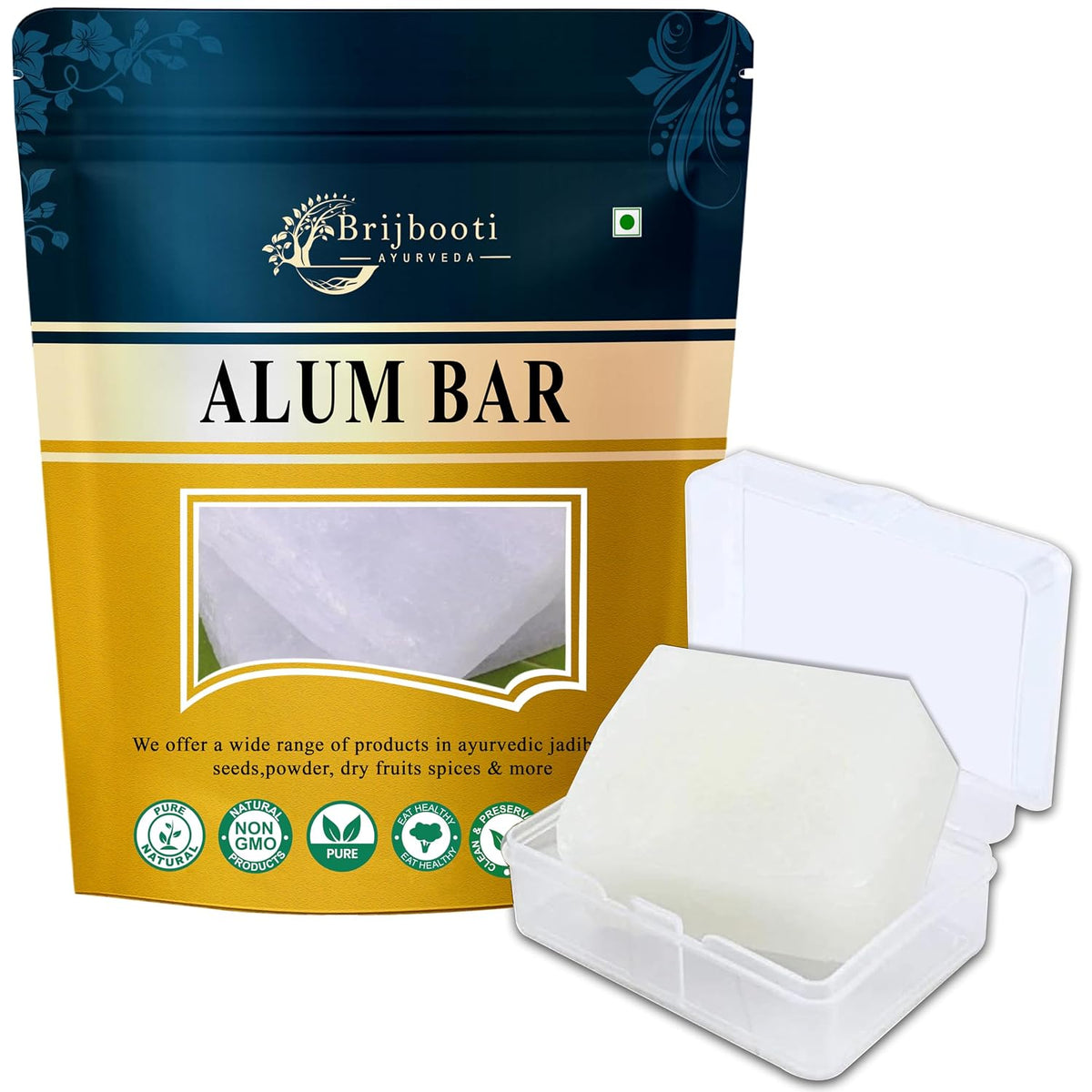 Brijbooti Alum Bar 100 g | Alum Stone Bar | fitkari stone for skin | for shaving & underarms | alum bar for face