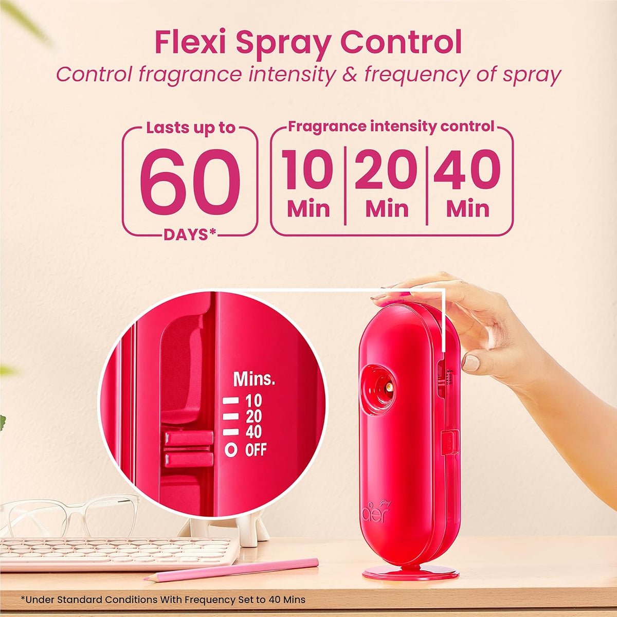 Godrej aer Matic Kit (Machine + 1 Refill) - Automatic Room Fresheners with Flexi Control Spray | Petal Crush Pink | 2000 Sprays Guaranteed | Lasts up to 60 days (210ml)