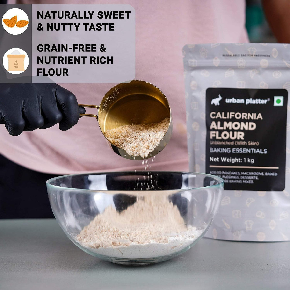 Urban Platter California Unblanched Almond Flour, 1kg (Naturally Gluten-free, Low-Carb, Ideal for Baking & Keto Recipes)