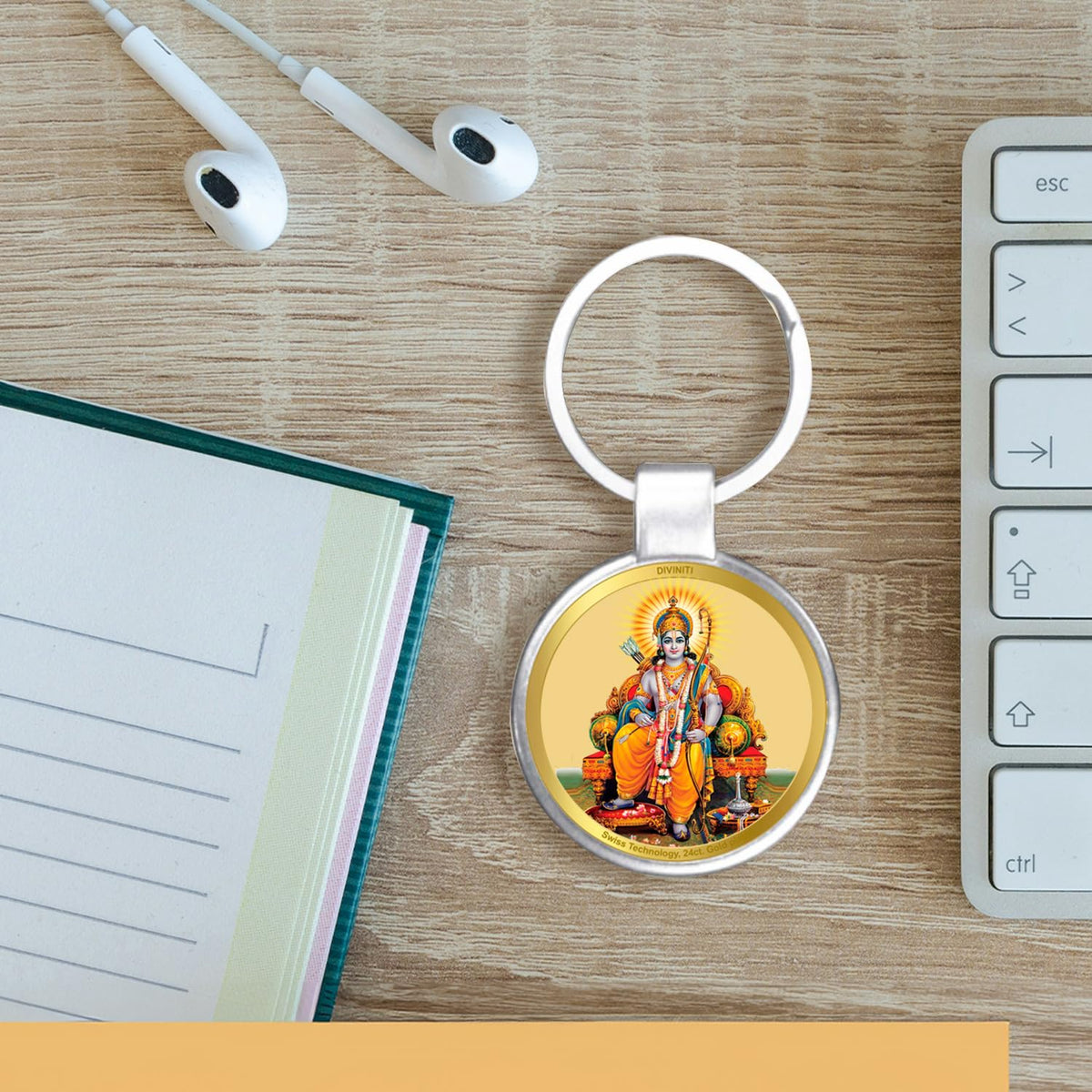 DIVINITI 24K Gold Plated Key Chain with Metallic Ring|Key Chains For Premium Gift All Vehicles Car Bike Scooty|Durable Key Ring For Men Women and Kids