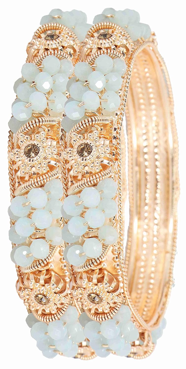 NMII Non-Precious Metal With Base Metal And Zircon Gemstone Or Colourful Beads Studded On Flower Glossy Finished Kada Set For women and Girls