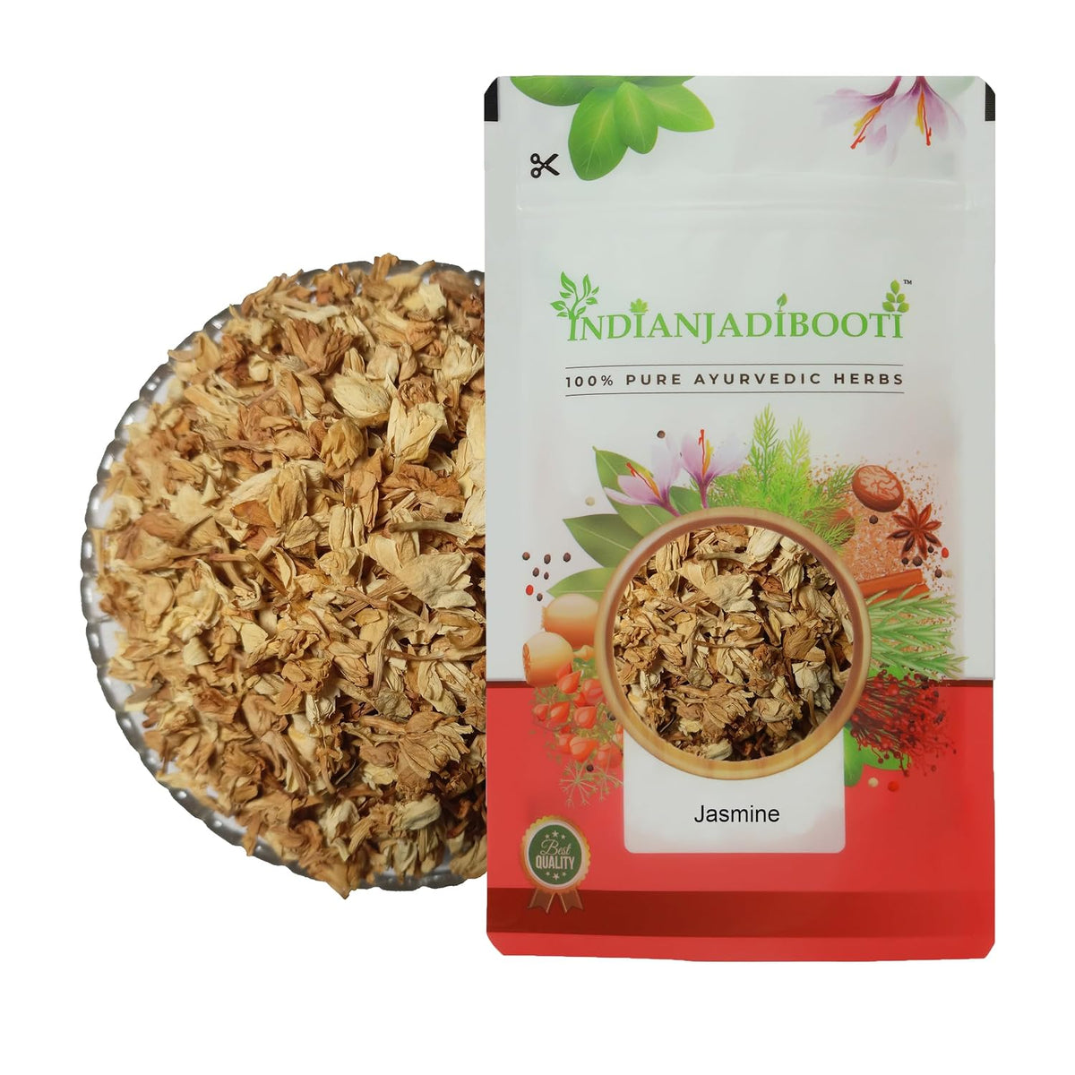 IndianJadiBooti Pure Dried Jasmine Flowers (Mogra/Chameli) | Traditional Aromatic Botanical for Calming Herbal Teas, DIY Skincare & Apothecary Crafting 100 Grams Pack