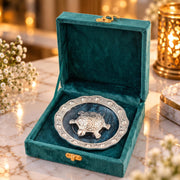 KridayKraft Decorative Tortoise Showpiece with 14 cm Designer Tray and Luxury Dark Teal Blue Gift Box, Tabletop Décor for Home, Office, Wedding, Anniversary and Housewarming Gift