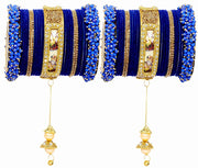 NMII Non-Precious Metal,Base Metal with Radha Krishna Latkan Zircon Gemstone Or Pearl and Velvet worked Glossy Finished Bangle Set For Women and Girls