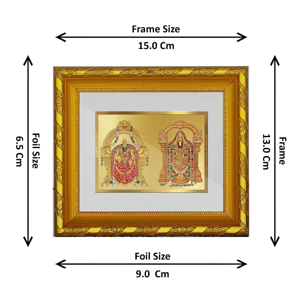 Diviniti Padmavati & Balaji Gold Plated Wall Photo Frame, Table Décor| DG Frame 103 Size 1 and 24K Gold Plated Foil| Religious Photo Frame Idol For Pooja, Gifts Items (16.5 CM X 15.5 CM)