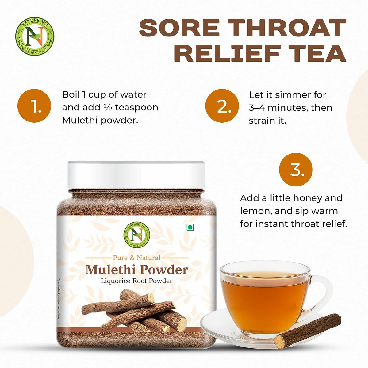 NatureVit Mulethi Powder 100g (Yashtimadhu) | Edible Licorice Powder for Skin Brightening, Hair Care & Digestion | Natural & Preservative-Free