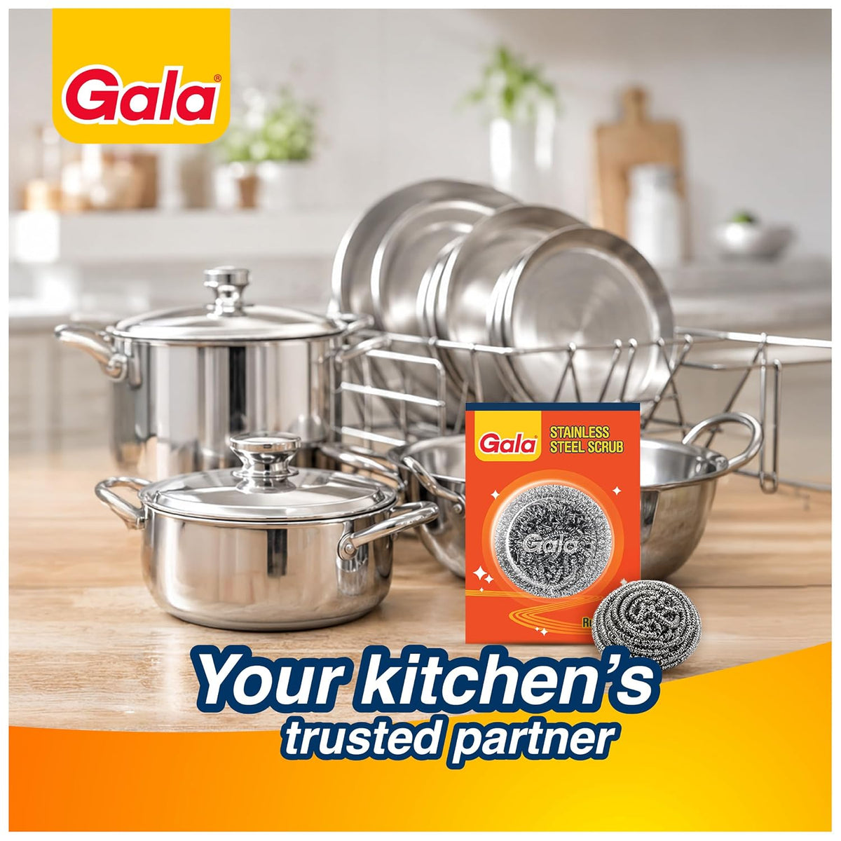 Gala Stainless Steel Scrubber - 1 Piece for Kitchen Utensils Cleaning