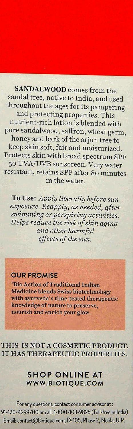 Biotique Sun Shield Sandalwood 50+SPF UVB Sunscreen Ultra Protective Lotion For All Skin Types, 120ml (Pack of 2)