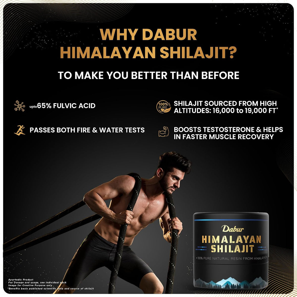 Dabur Himalayan Shilajit/Shilajeet Resin - 20g (10g x 2) | 250mg per serving | Boosts Muscle Growth & Stamina | 100% Ayurvedic | Grade A shilajit sourced from the Himalayas up to 19,000 ft