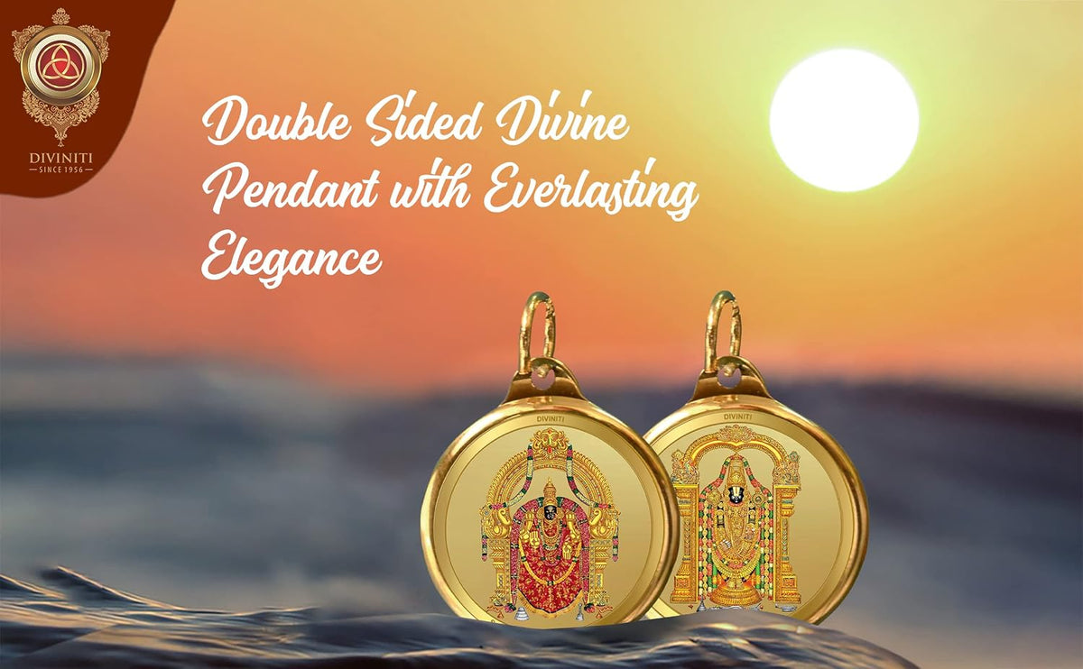 DIVINITI 24K Gold Plated Double-Sided Religious Pendant with Premium Gift Box, Spiritual Locket for Men & Women, Devotional Jewellery for Gifting & Everyday Wear | Padmavathi & Balaji