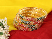 NMII Fancy Alloy Kada Set with Zircon Gemstone & Meenakari Work For Women & Girls | Eye Stone Work Stylish Kangan Set | Traditional Bangles For Wedding, Party, Festival Fashion Jewelry Gift