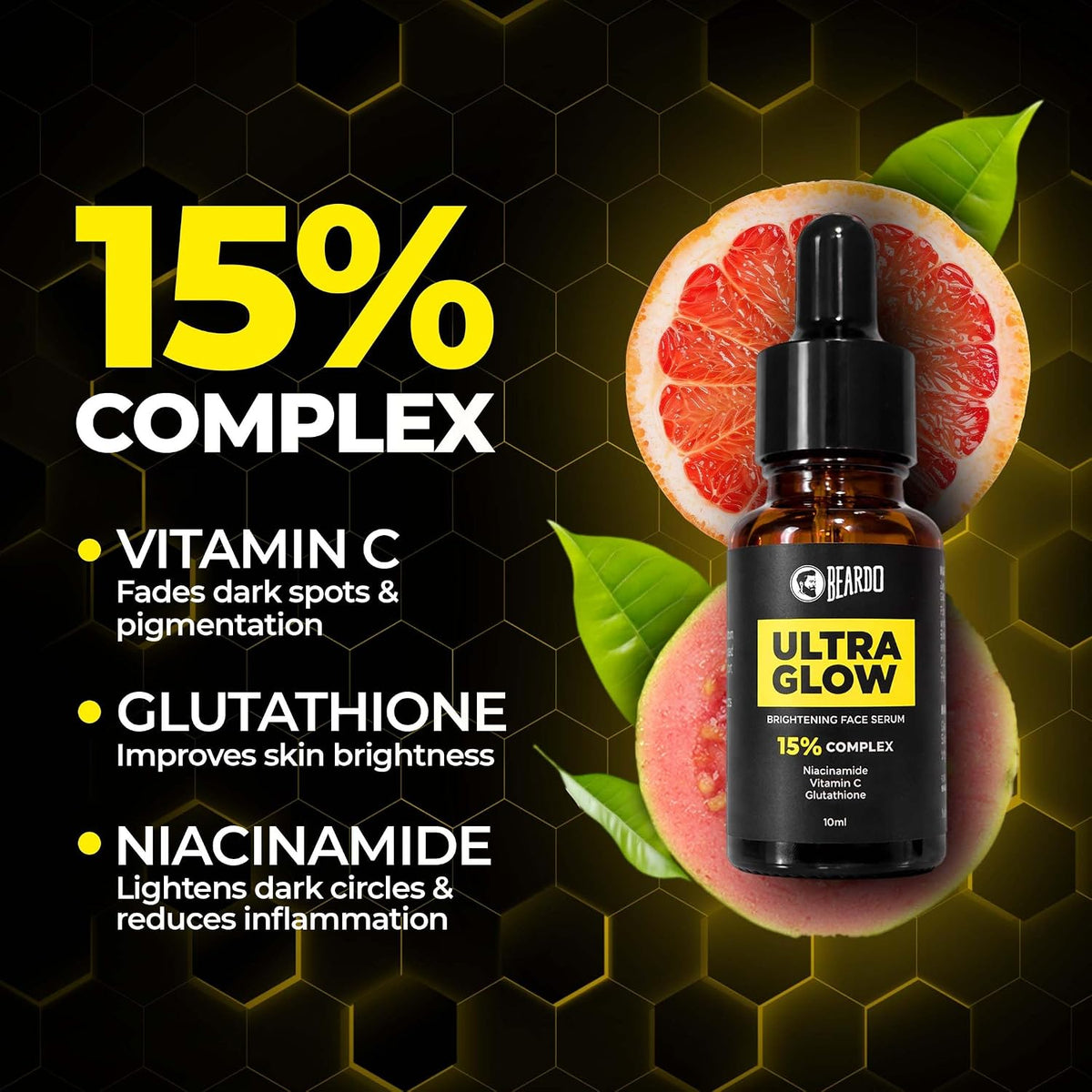 Beardo Ultra Glow Brightening Face Serum for Men | Powered by 15% Niacinamide, Vitamin C, Glutathione | Simple Serum for Men | Brightening Face Serum – 10ml