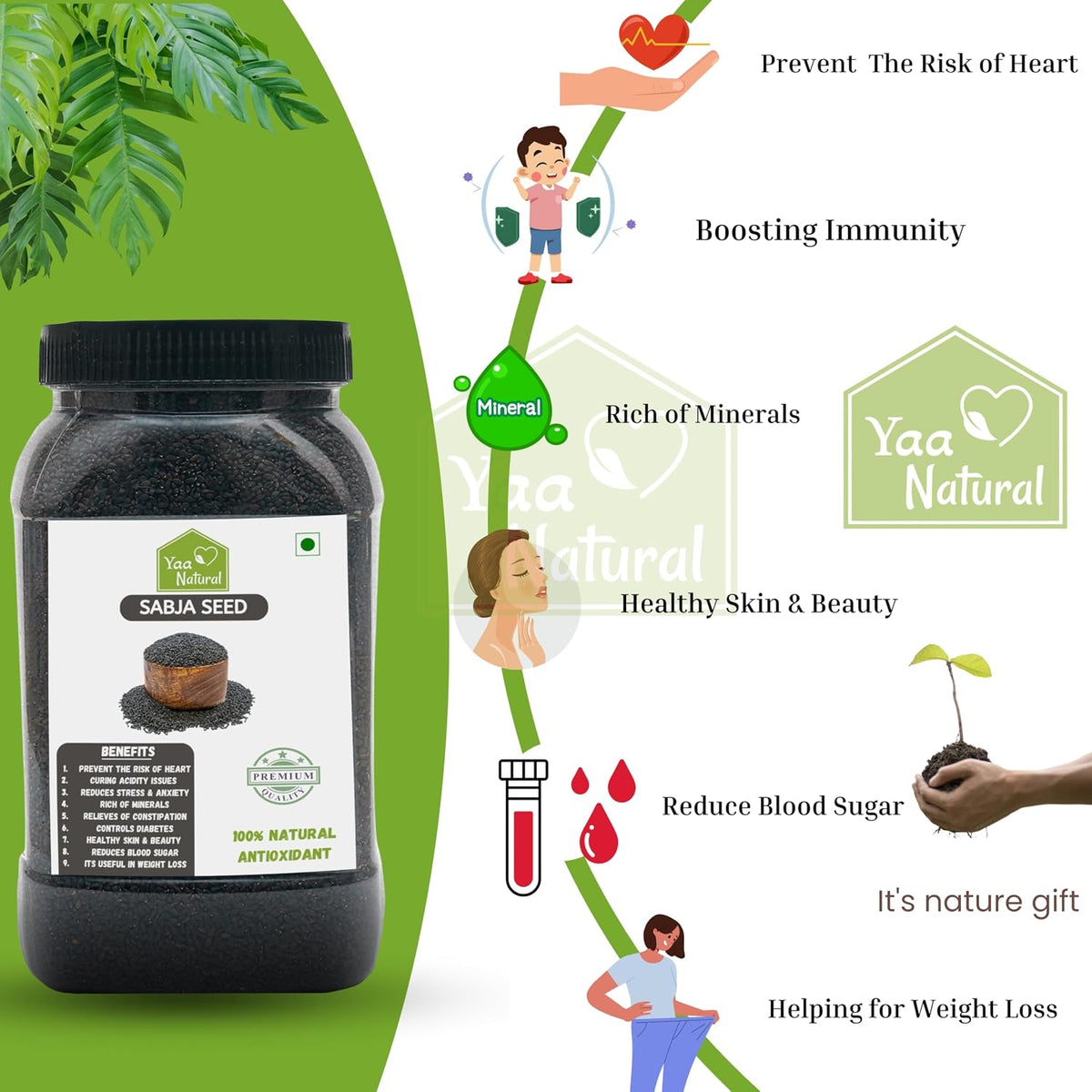 Yaa Natural Raw Sabja Seed 500g | Basil Seed | Tukmaria Seed for Weight Loss (Reduces Body Heat) 100% Natural Quality Edible (