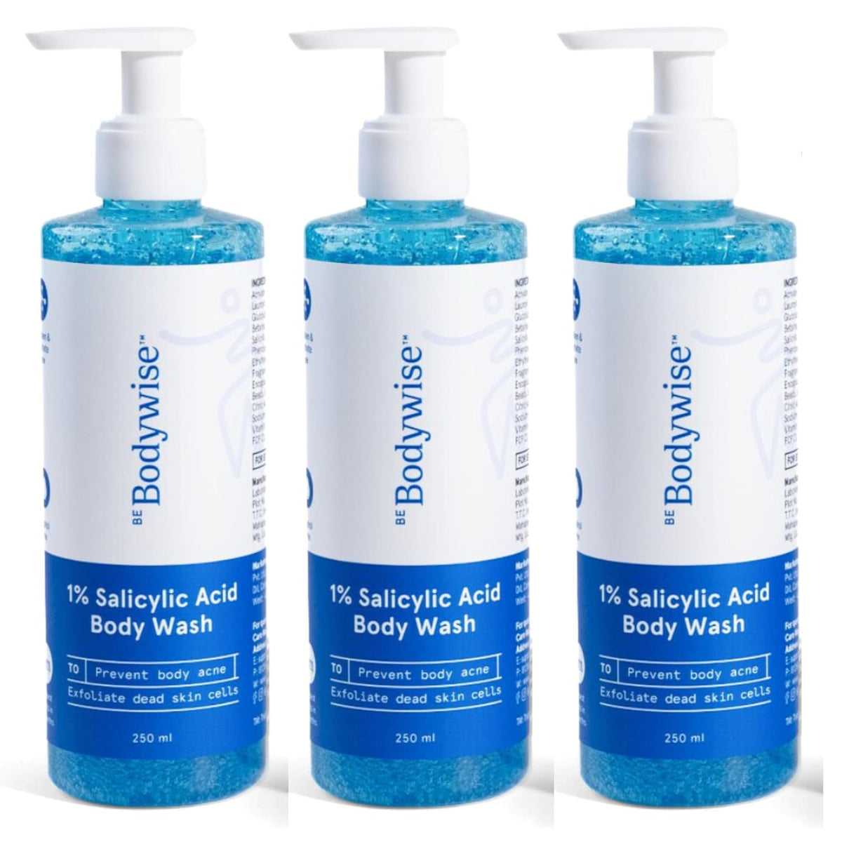 Be Bodywise 1% Salicylic Acid Body Wash 750ml | Helps to Prevent Body Acne & Cleanse Skin | Paraben and SLS free | Pack of 3