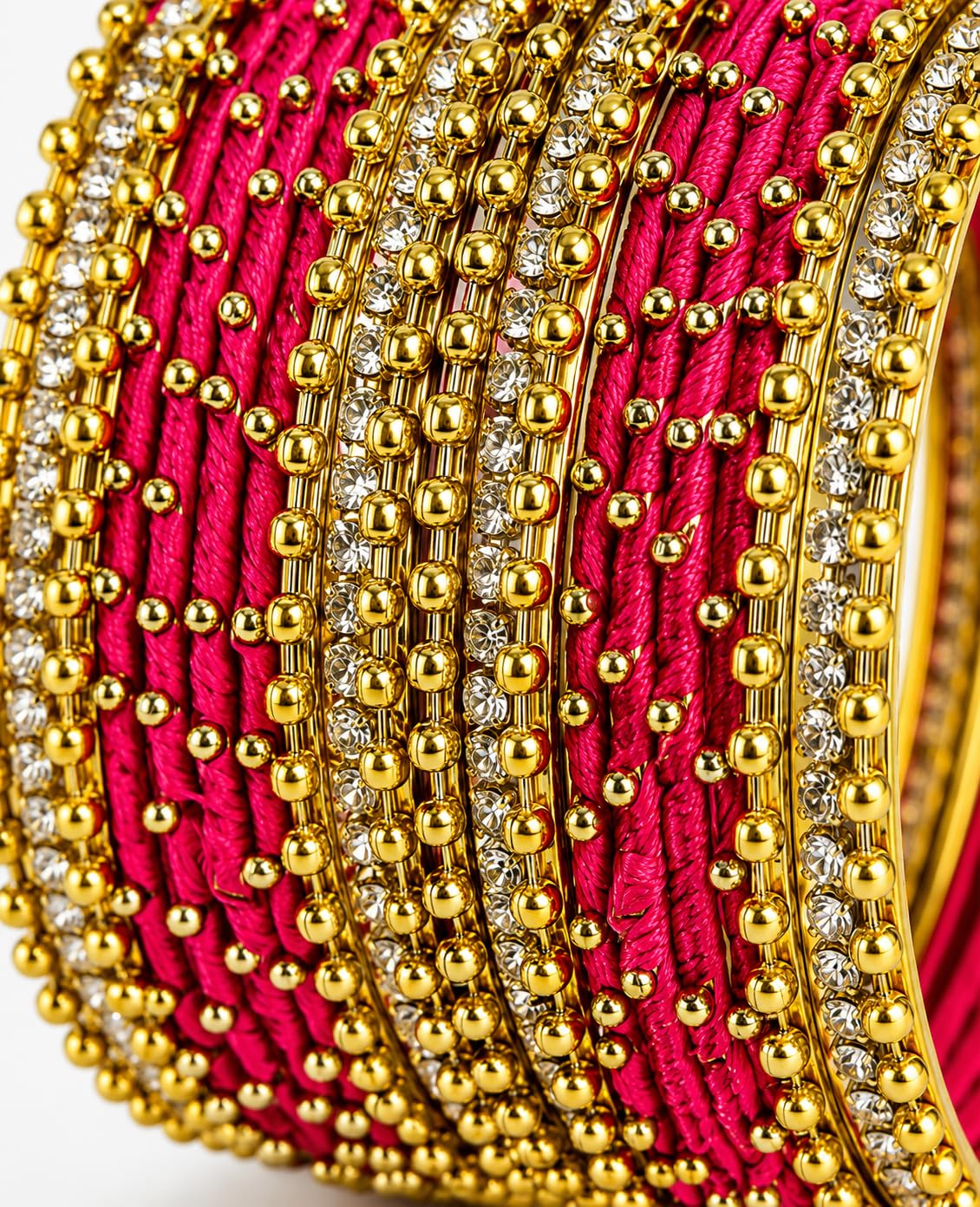 NMII Non-Precious Metal with Base Metal and Zircon Gemstone Studded Ball Chain Linked Glossy Finished Silk thread Bangle set for Women and Girls