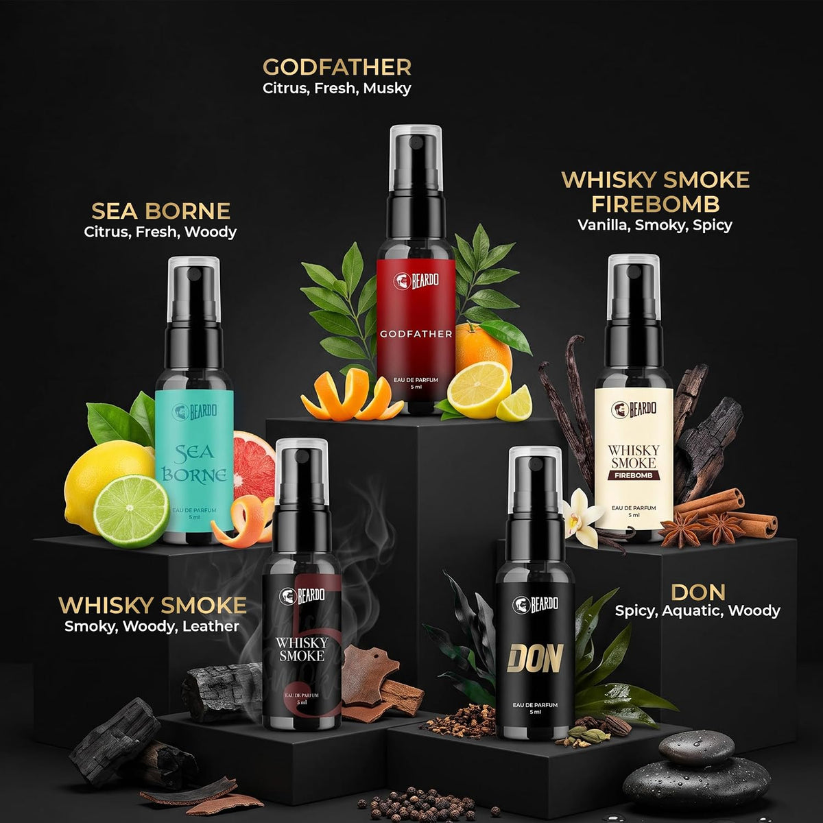 Beardo Tohfa Perfume Gift Set for Men | Fragrance Discovery Gift Set | 10 x 5ml Mini Perfumes for Men | Long Lasting Perfume Collection | Travel Friendly Gift Pack | Gift for Husband, Father, Brother, Boyfriend | Wedding & Festival Gift