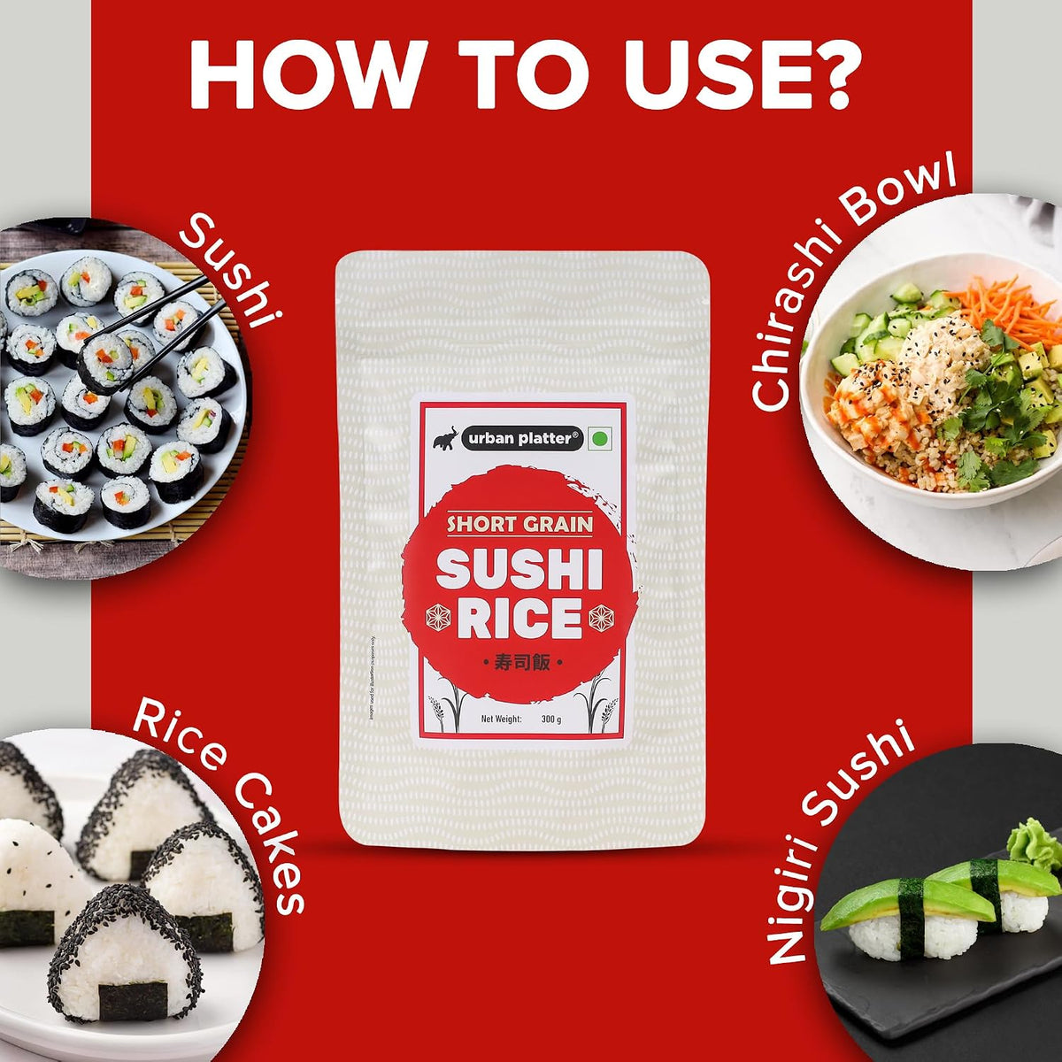 Urban Platter Short-Grain Sushi Rice, 300g (Japanese-Style Sticky Rice | Chewy Bite | Asian Pantry Essential)