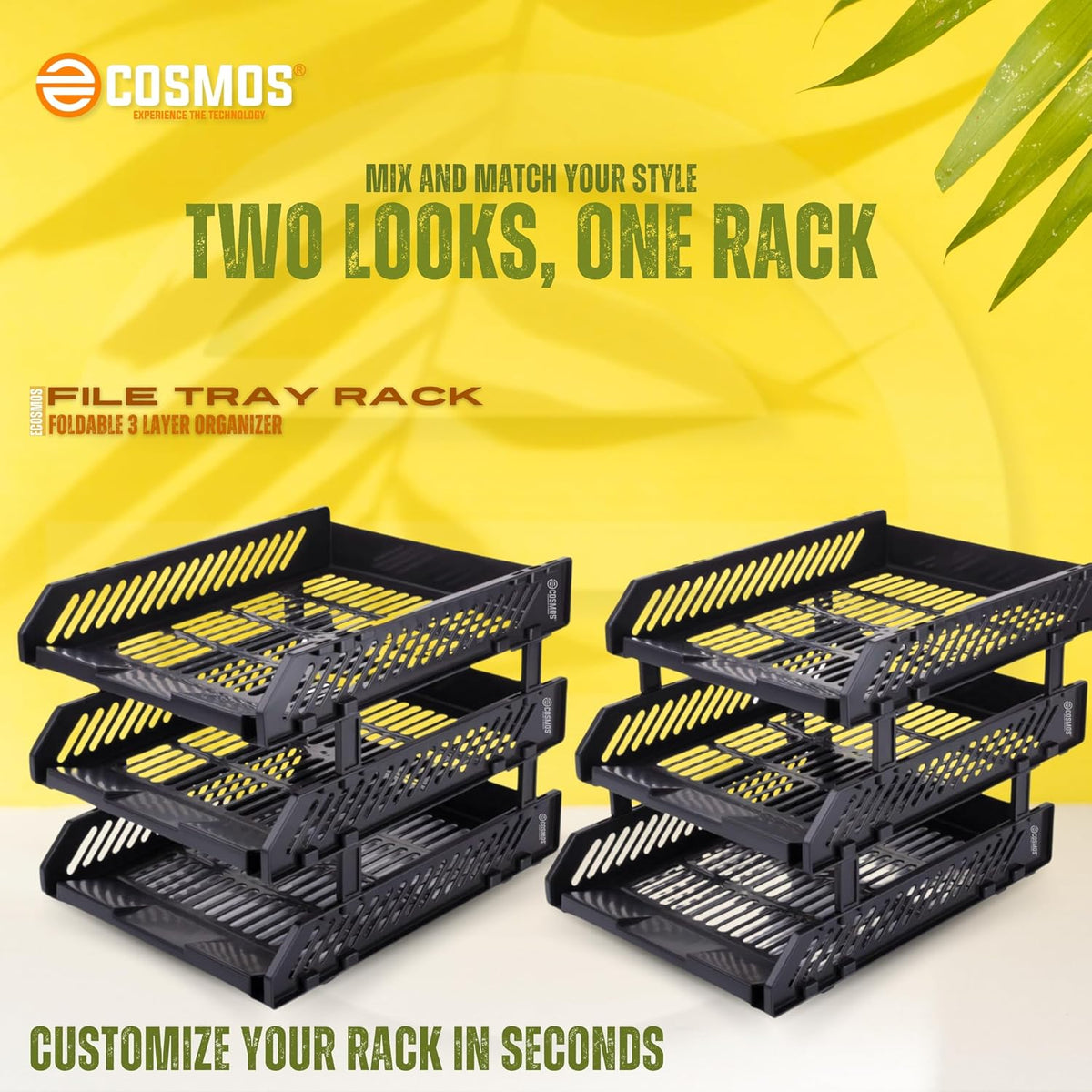 E-COSMOS® File Tray Rack ABS Plastics | Foldable Office Desk Accessories | Durable & Sturdy | Easy Assembly | Efficient Organizer | Plastic Office Stationery Files Layer Rack (3 Layer)
