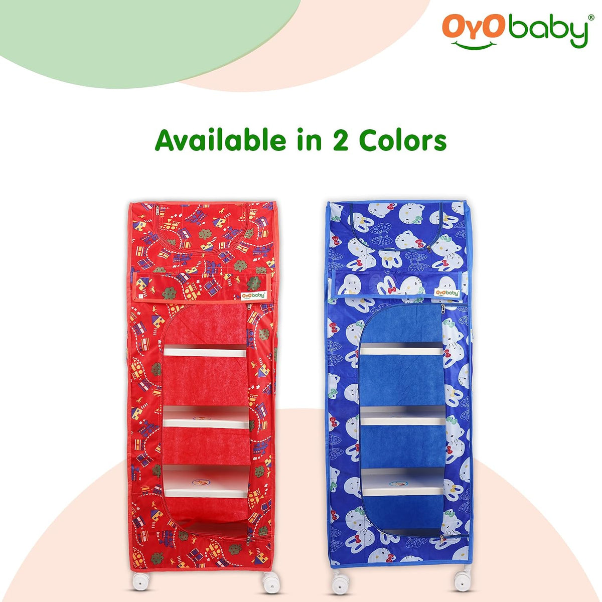 OYO BABY Kids Wardrobe for Storage 5 Shelves | Heavy Duty Plastic Almirah for Baby Clothes, Toys & Books Rack | Compact Storage Organizer for Nursery/Bedroom [Printed - Red]