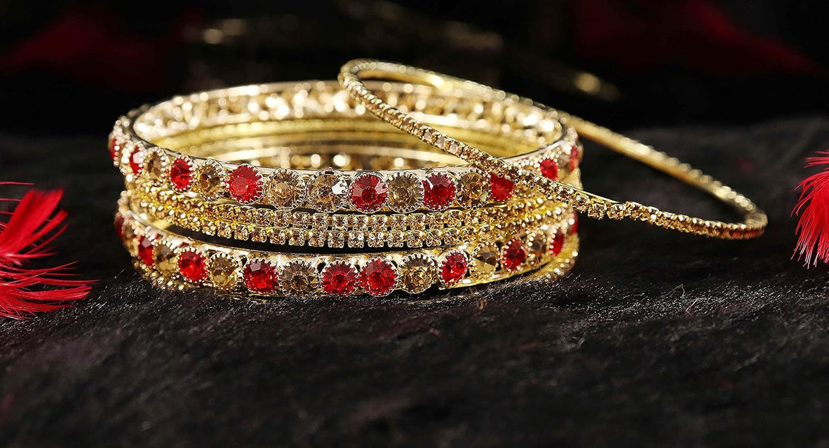 NMII Non Precoius Metal, Base Metal and Zircon Gemstone Bangle set for Women/Girls