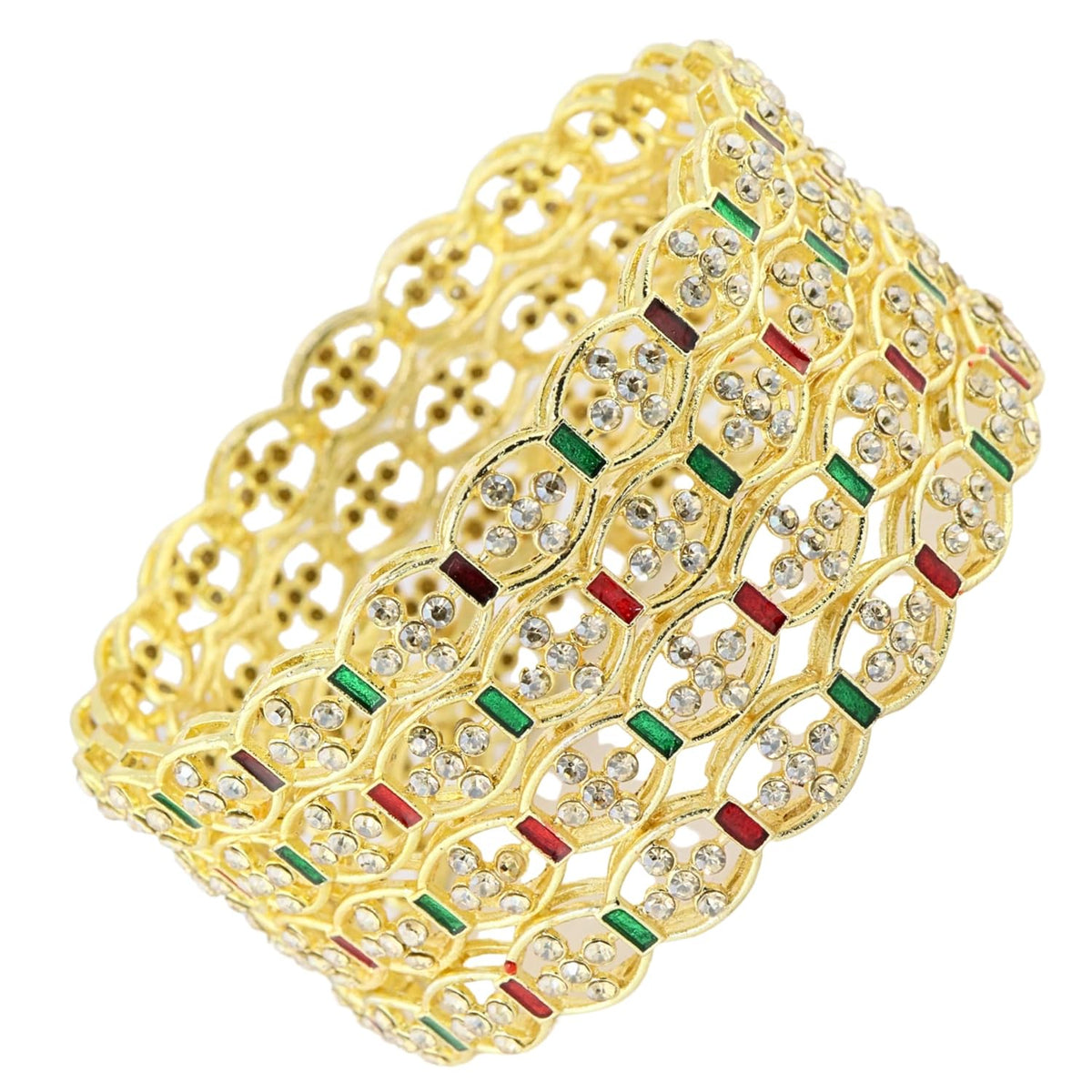 NMII Trendy Gold Plated Alloy Kada Set for Women & Girls with Zircon Stone Design | Bridal Wedding Kada | Anniversary Festival Party Gift | Stylish Designer Kangan | indo western jewelry - Set of 4