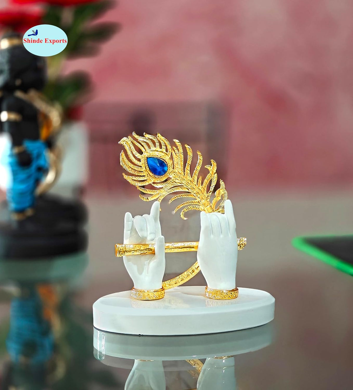 SHINDE EXPORTS Krishna Hand with Flute Statue murli Figurine Small Size for car Dashboard Table décor (White)