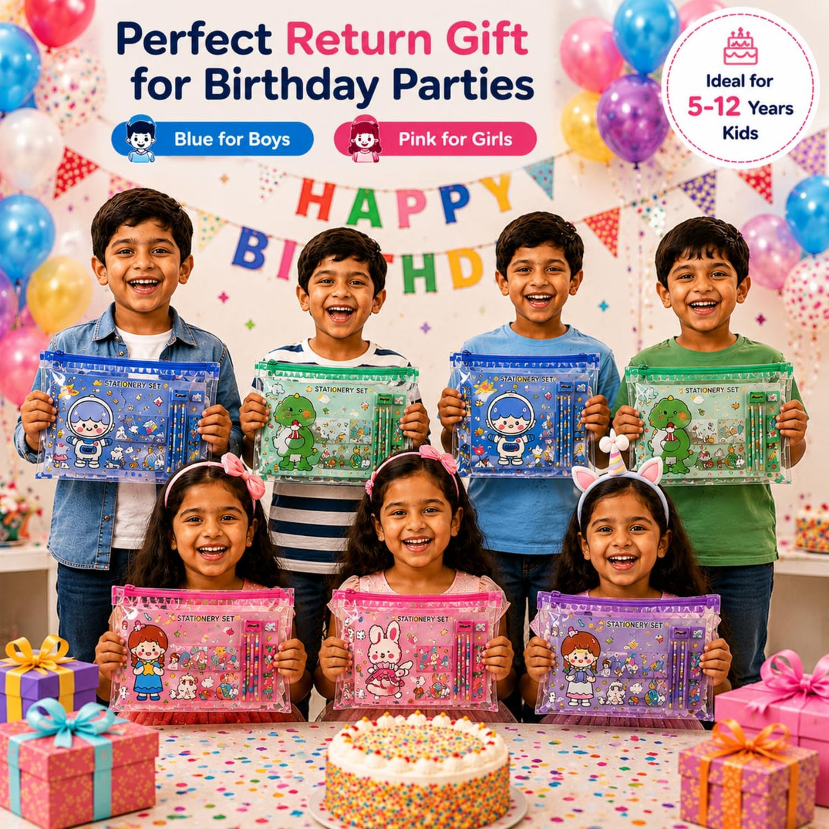 Toy Imagine Kids Stationery Kit for Birthday Return Gift | Pencils, Eraser, Scale & Sharpener | Ideal for School, Party Distribution, Kanjak, Festivals & Classroom Gifts (Pack of 8)
