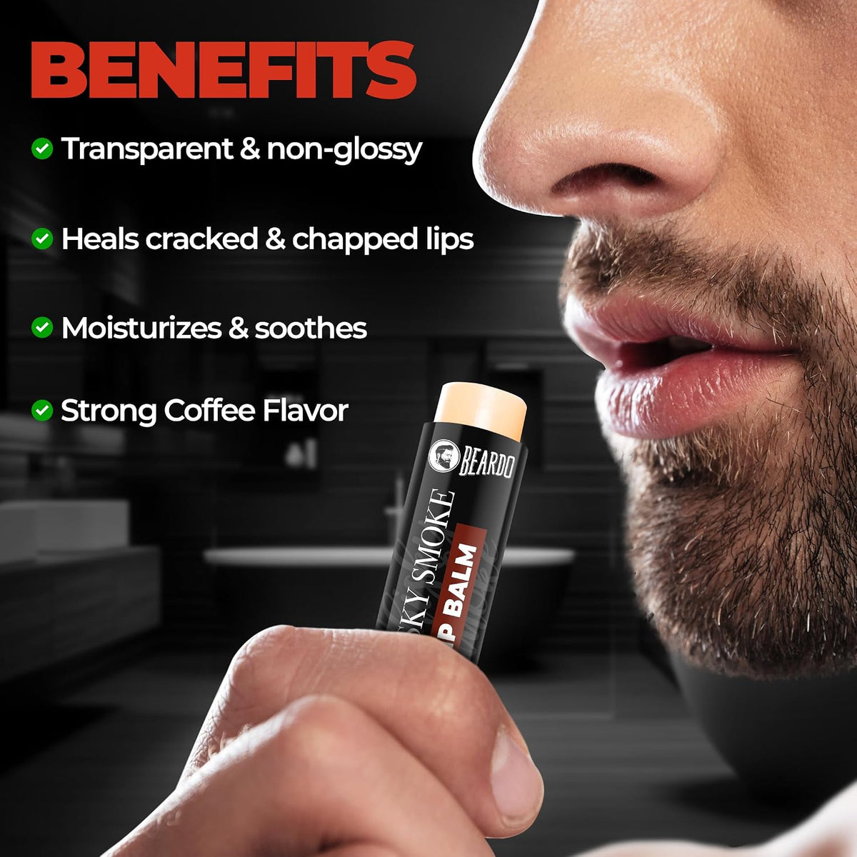 BEARDO Whisky Smoke Lip Balm for Men, 4g (Pack of 2) | Moisturizes & Soothes Dry, Cracked & Chapped Lips | Enriched with Vitamin E, Shea Butter & Coffee | Non Glossy, Non Tinted | for Men - Daily Use