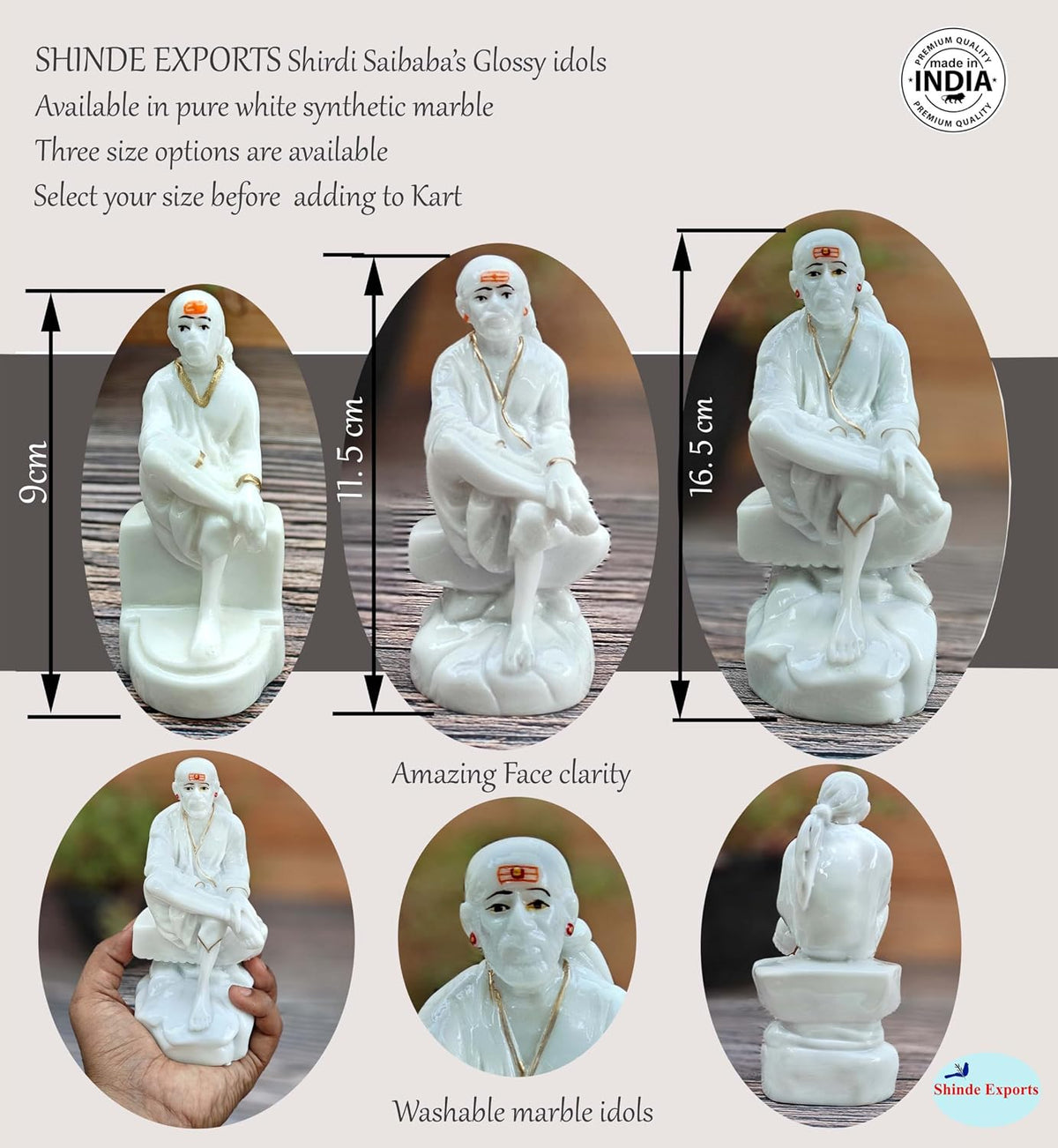 SHINDE EXPORTS shirdi saibaba Marble Idol Statue murti Home Murty for car Dashboard for Pooja Room (9cm)