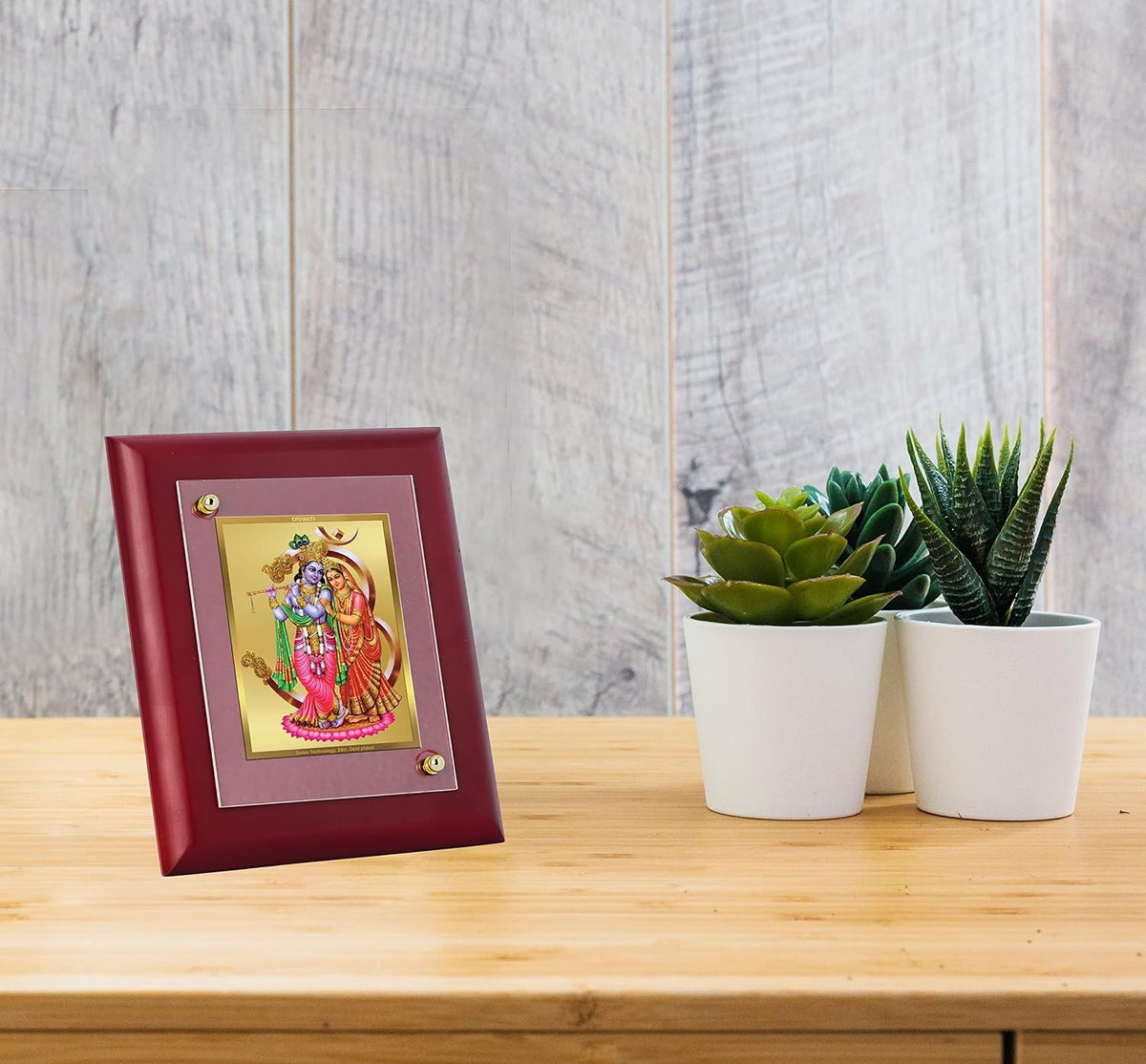 DIVINITI 24K Gold Plated Shri Radha Rani and Lord Krishna Photo Frame | Premium Religious Gift & Spiritual Home Decor | MDF Gold Foil Frame for Pooja Room, Mandir, Wall & Gifting | 16 x 13.5 CM