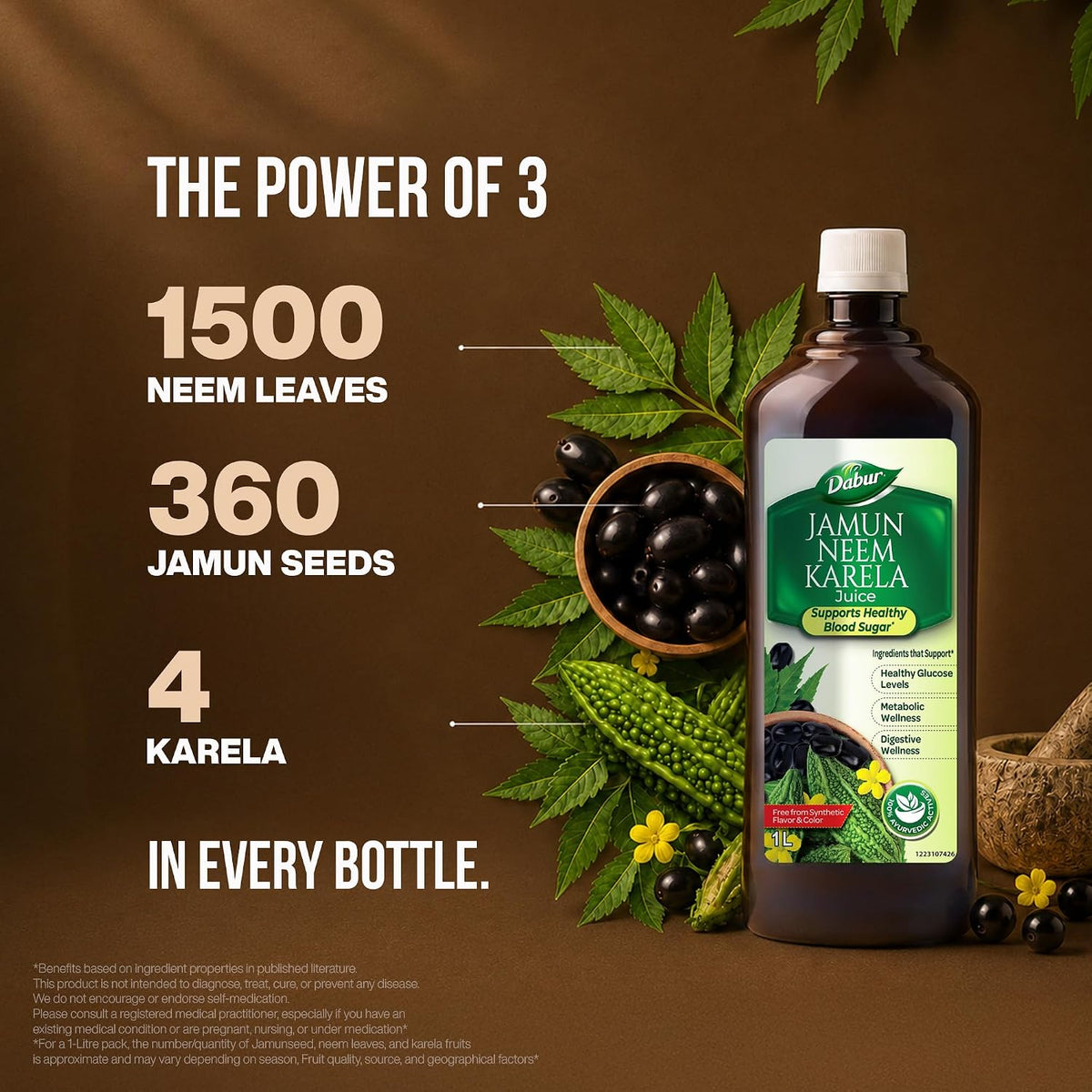 Dabur Jamun Neem Karela Juice - 2l (1l x 2) | Helps Control Blood Sugar Level & Reduces Bad Cholesterol | Good for Metabolic & Digestive Health | Ayurvedic Health Juice For Diabetic Care