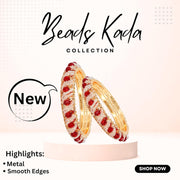 NMII Stylish Pearls & Alloy Metal Kada Set For Women and Girls | Metal Bangles For Women | Traditional Kada Bangles For Girls | Pearls Moti Bangles | Red Kada bangles for women, (MAH58_9001-Red-2.2)