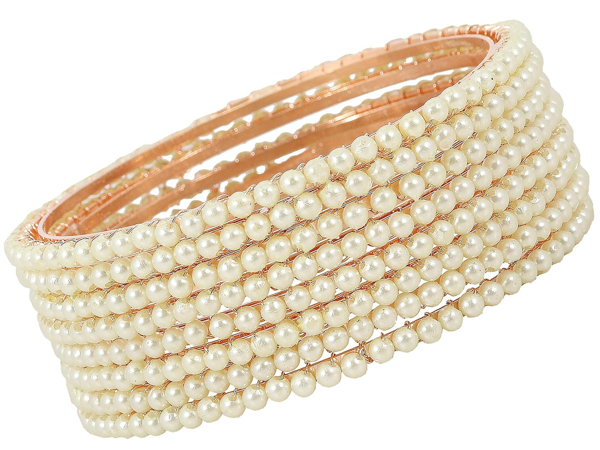 NMII Alloy Metal with Pearls Studded Traditional Bangles Set For Women and Girls