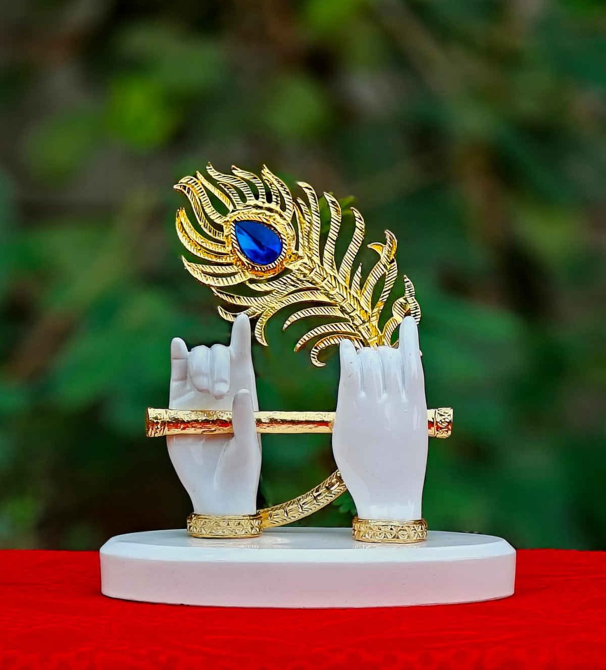 SHINDE EXPORTS Krishna Hand with Flute Statue murli Figurine Small Size for car Dashboard Table décor (White)