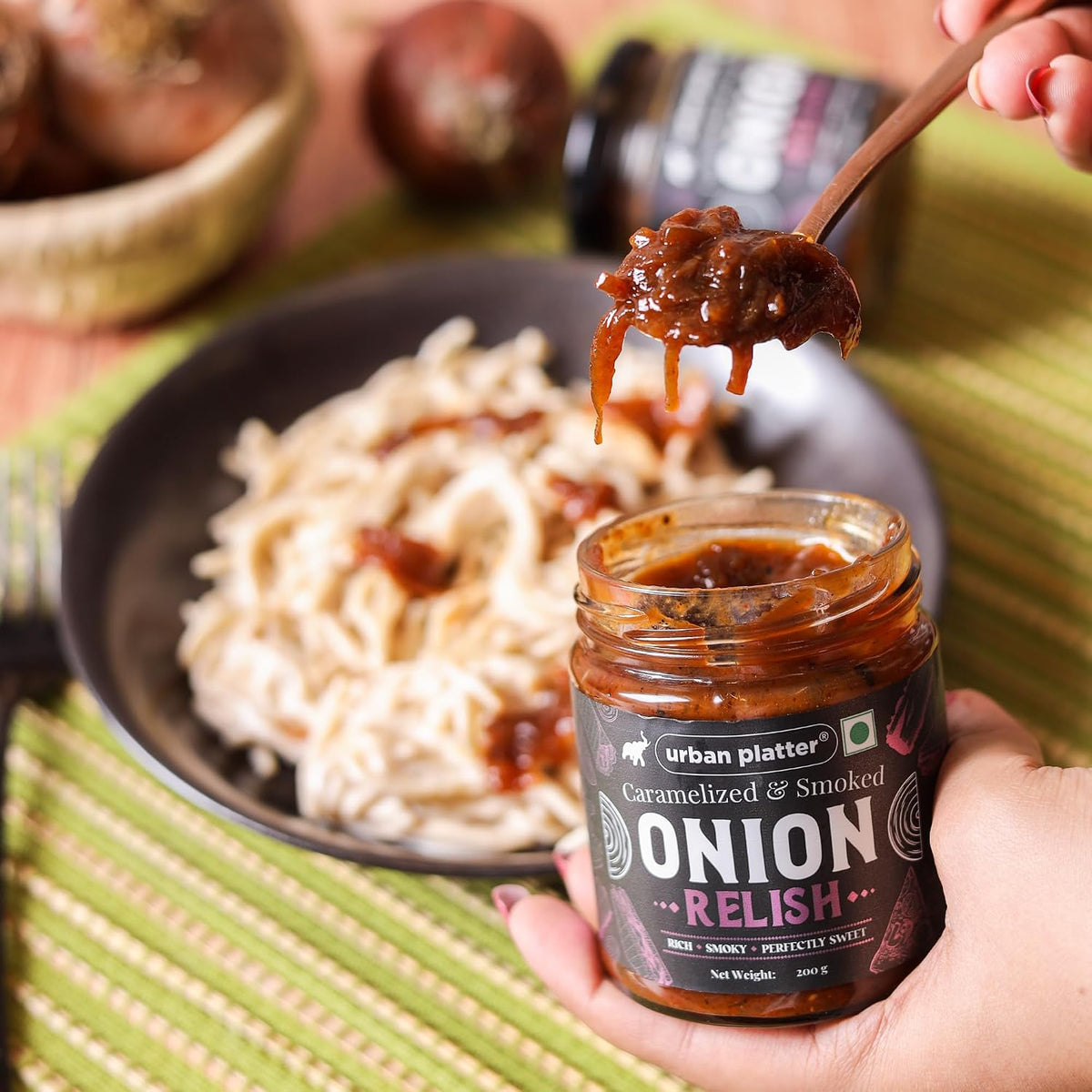 Urban Platter Caramelized & Smoked Onion Relish, 200g (Gourmet Spread, Savory-Sweet Flavour, Perfect for Sandwiches, Burgers, Cheese Boards & More)