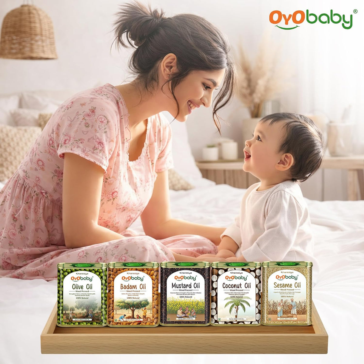 OYO BABY 100% Pure Wood Pressed Sweet Almond Oil for Baby - 100ml | Enriched with Vit E, Omega 3 & 6 | FSSAI Approved, Pediatrician Tested | Baby Massage Oil | Rogan Badam Oil