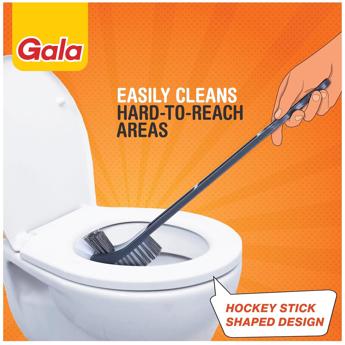 Gala Double Hockey Shape Toilet Cleaner Brush with Holder Stand, Toilet Cleaning Brush for Western and Indian Toilet, Bathroom Brush for Toilet Cleaning (Gray,Pack of 1)