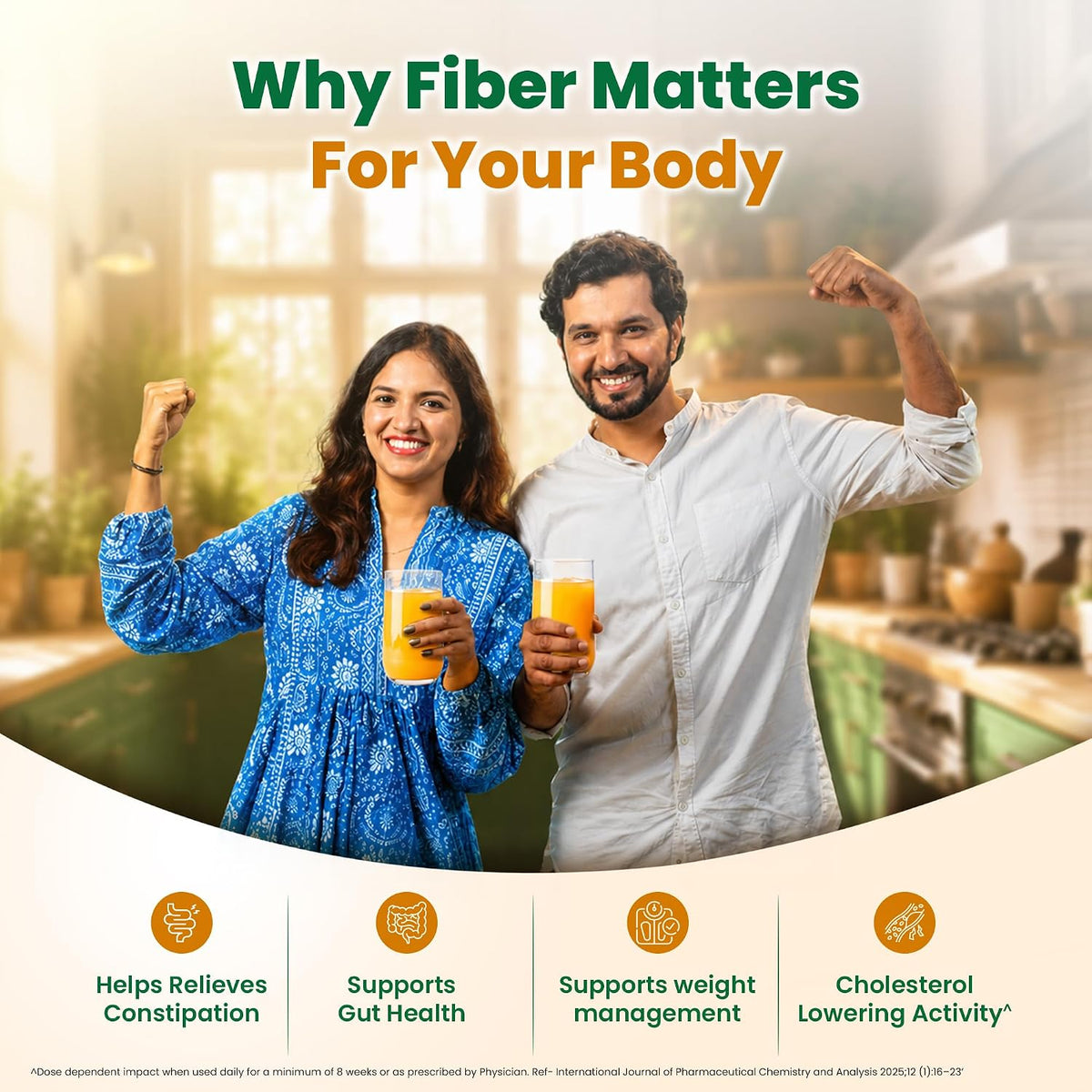 Dabur Orange Flavoured Isabgol with the Power of 5 Herbal Boosters — including Triphala, Saunf & Psyllium Husk — for Daily Bowel Regularity.