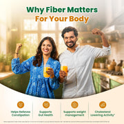 Dabur Orange Flavoured Isabgol with the Power of 5 Herbal Boosters — including Triphala, Saunf & Psyllium Husk — for Daily Bowel Regularity.