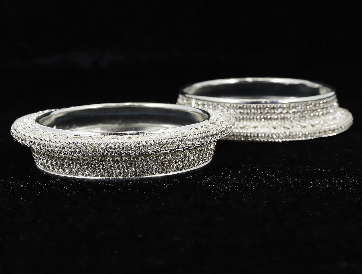 NMII Alloy Metal Gold Plated Bangles Set For Women & Girls Studded Zircon Stone | Stylish Diamond Bangles | Women's bangles | Metal Bangles- (Pack of 2)