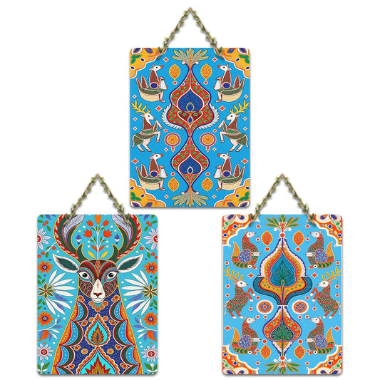 Artvibes Nature Theme Artwork Decorative Wall Art MDF Wooden Wall Hanger for Home | Room Decoration | Handcrafted Art | Wall Art Print | Artworks Hangings | Unique Gift Items (WH_96119N), Set of 3
