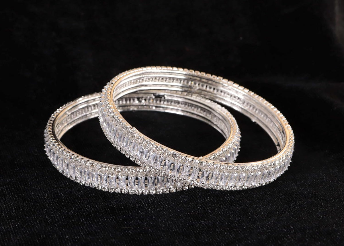 NMII Stylish Alloy Metal Kada Set With Glittering American Diamond Stones For Women & Girls | Women Bangles Design | Ladies' Metal Kada | Jewelry, Bridal Look & Festivals - Pack Of 2 Kada
