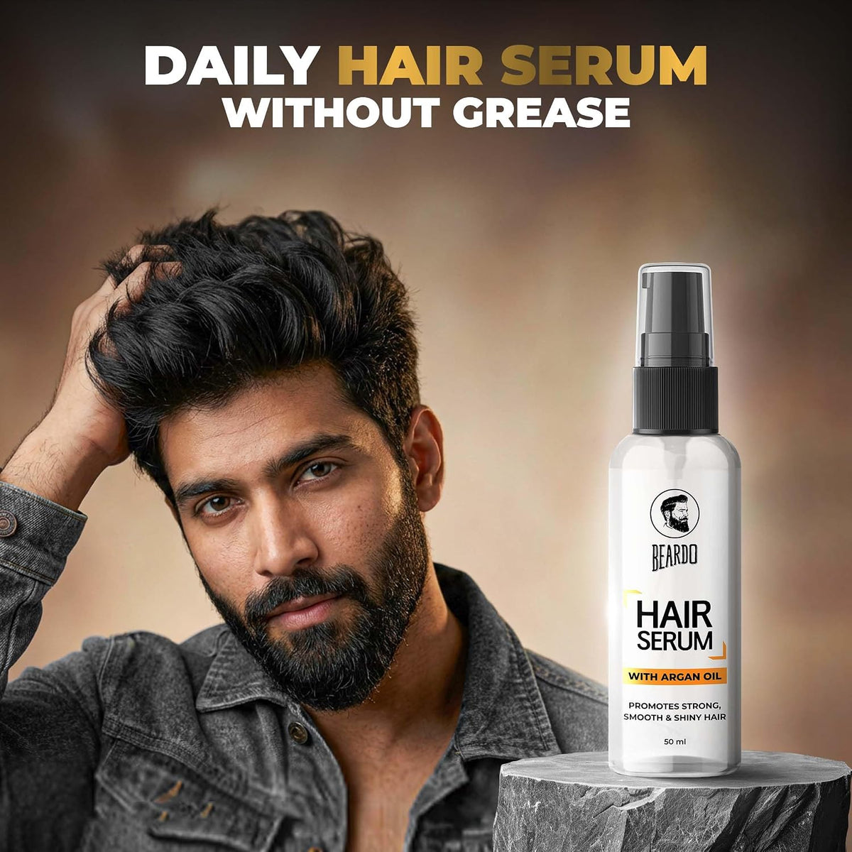 Beardo Hair Serum 50ml for Instant Shine & Anti-frizz with Argan Oil, Made for Men's Hair, Super Light-weight | Provides shine, smoothness and damage protection | Frizz-Free Hair Serum for Men