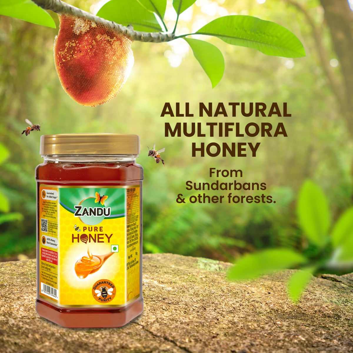Zandu Pure Honey | Guaranteed Pure & Natural | Sourced from Sunderbans and other forests | Rich in antioxidant | German Lab Tested | 500+ Quality Tests | No Added Sugar, 1kg