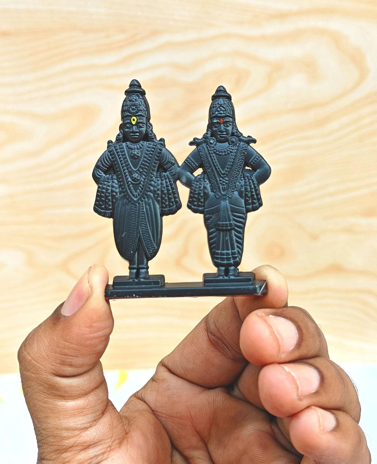 SHINDE EXPORTS Small Size Black Vitthal Rukmini Rakhumai Metal Murti, Religious Brass Idol, Classic Style Statue, Indoor Use, 4.5 cm Height, Glossy Finish