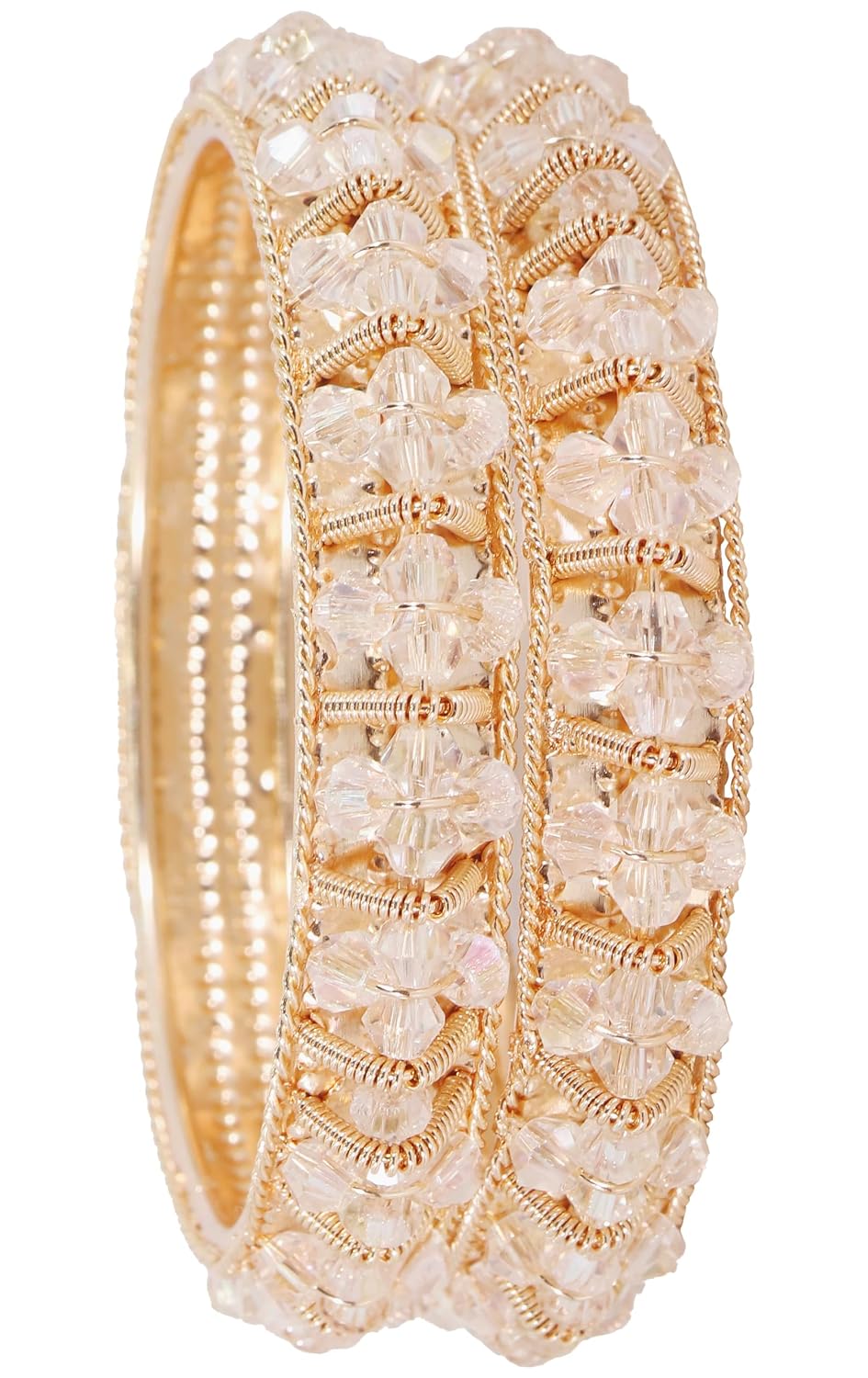 NMII Gold Plated Pearls Kada Bangles Set For Women & Girls | Traditional Designer Bangles | Wedding, Party, Function, Festival, Occasion Fashion Jewellery | Women's Bangles- Set of 2