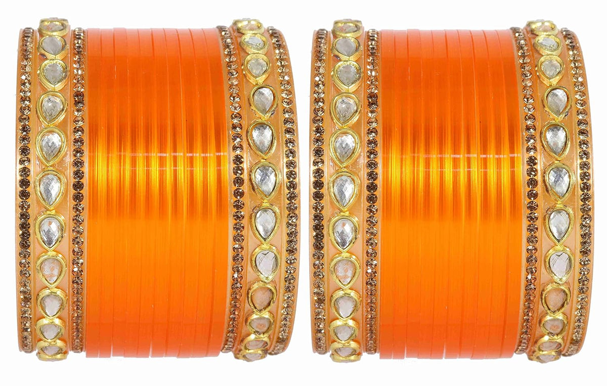 NMII Acrylic (Plastic) with Oval Beads Or Zircon Gemstone Studded Worked Glossy Finished Short Chuda Set for Women and Girls