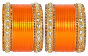 NMII Acrylic (Plastic) with Oval Beads Or Zircon Gemstone Studded Worked Glossy Finished Short Chuda Set for Women and Girls